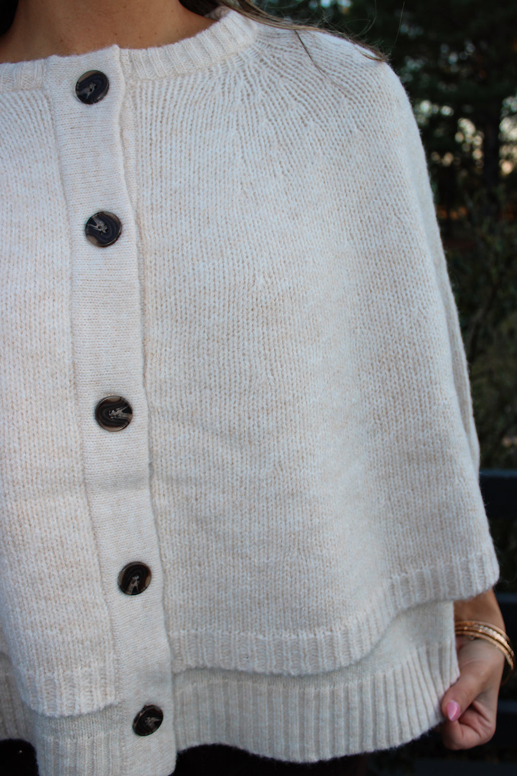 Button Front Tiered Knit Capelet