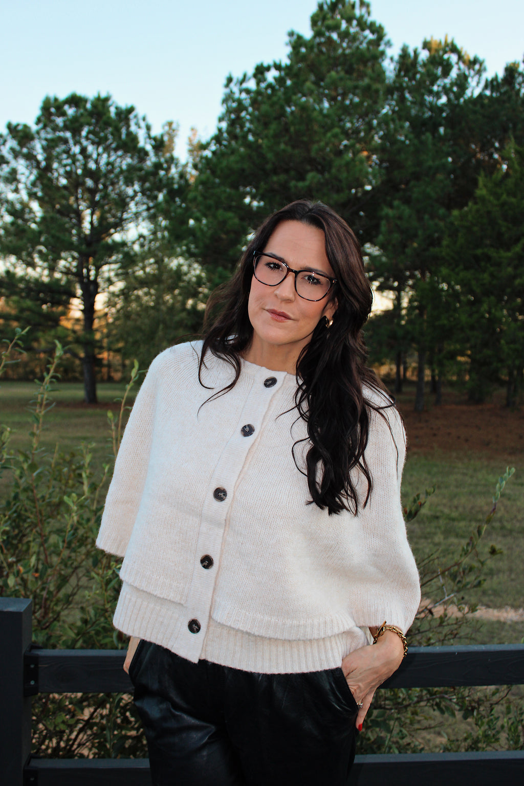 Button Front Tiered Knit Capelet
