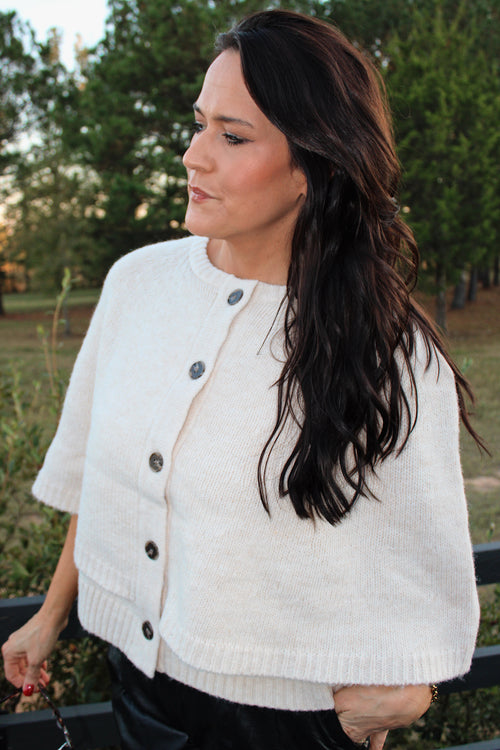Button Front Tiered Knit Capelet