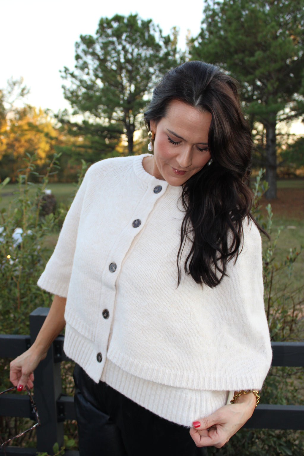 Button Front Tiered Knit Capelet
