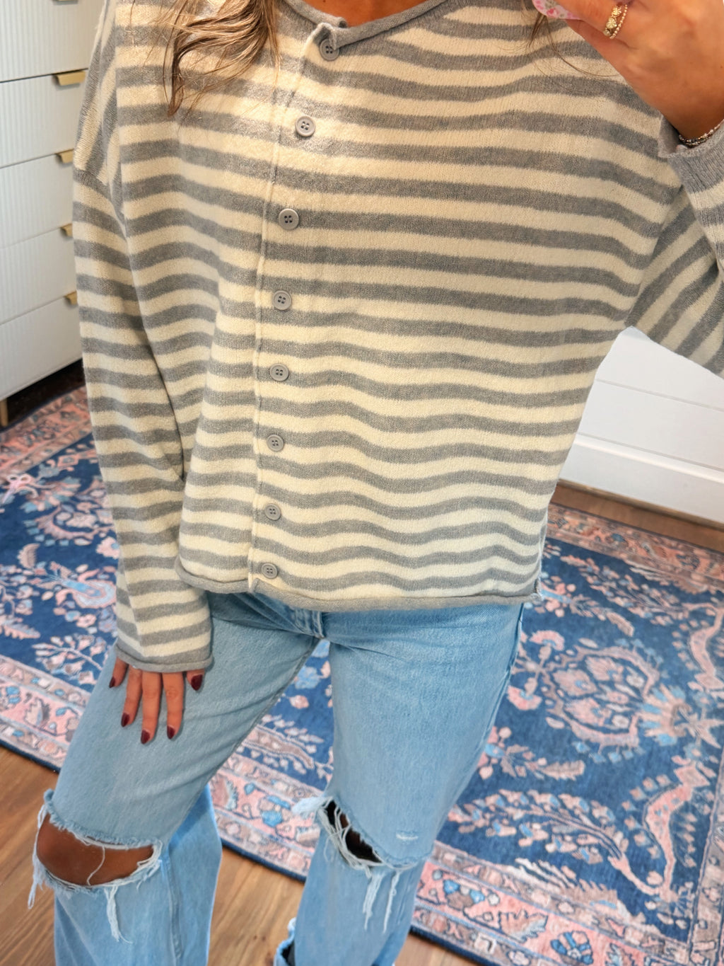 Knit Striped Sweater Cardigan