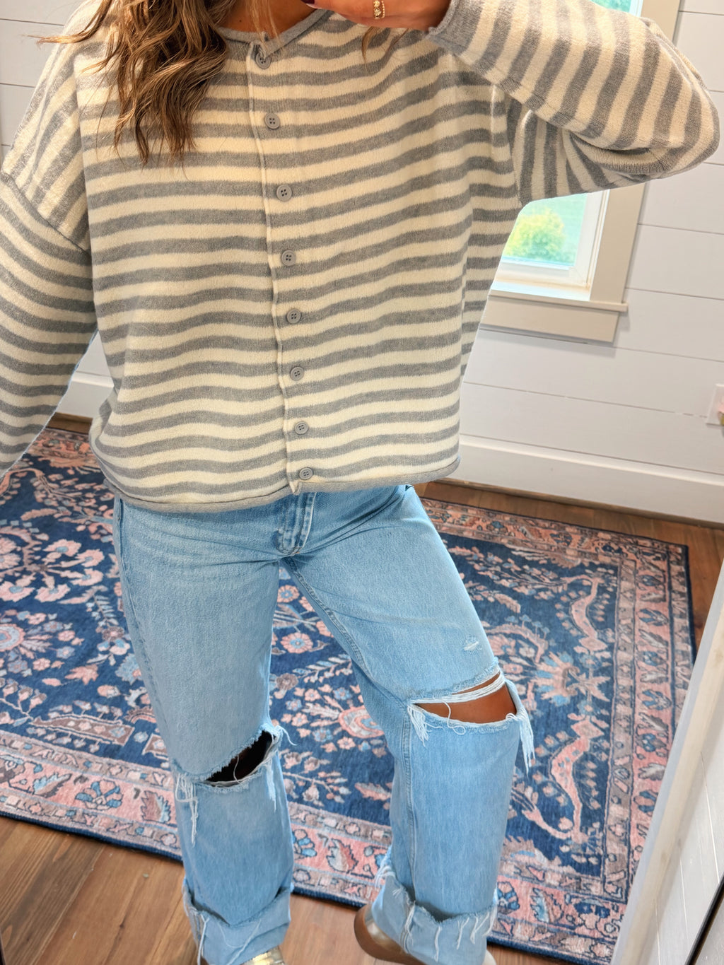 Knit Striped Sweater Cardigan