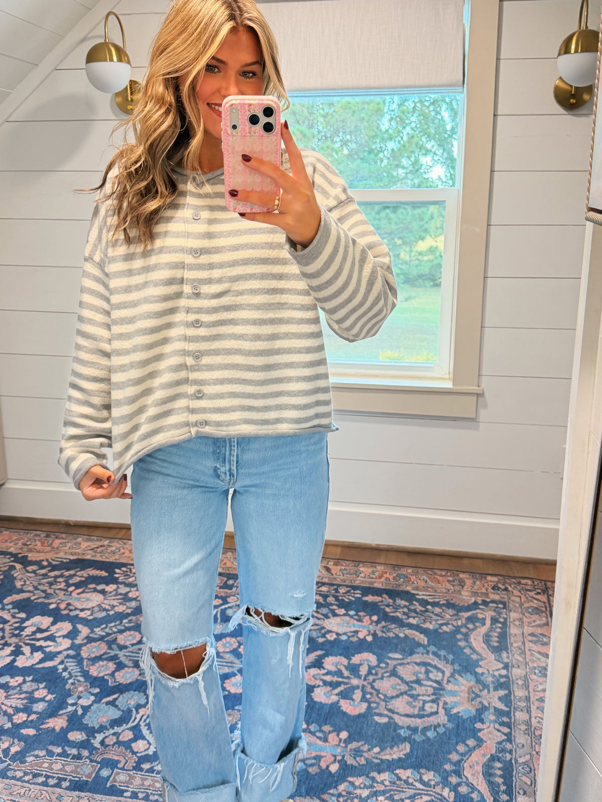 Knit Striped Sweater Cardigan
